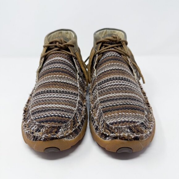 Twisted X Brown Stripe Moccasin Booties with Fringe Women's Size 8.5 EUC Lace Up - Picture 2 of 9